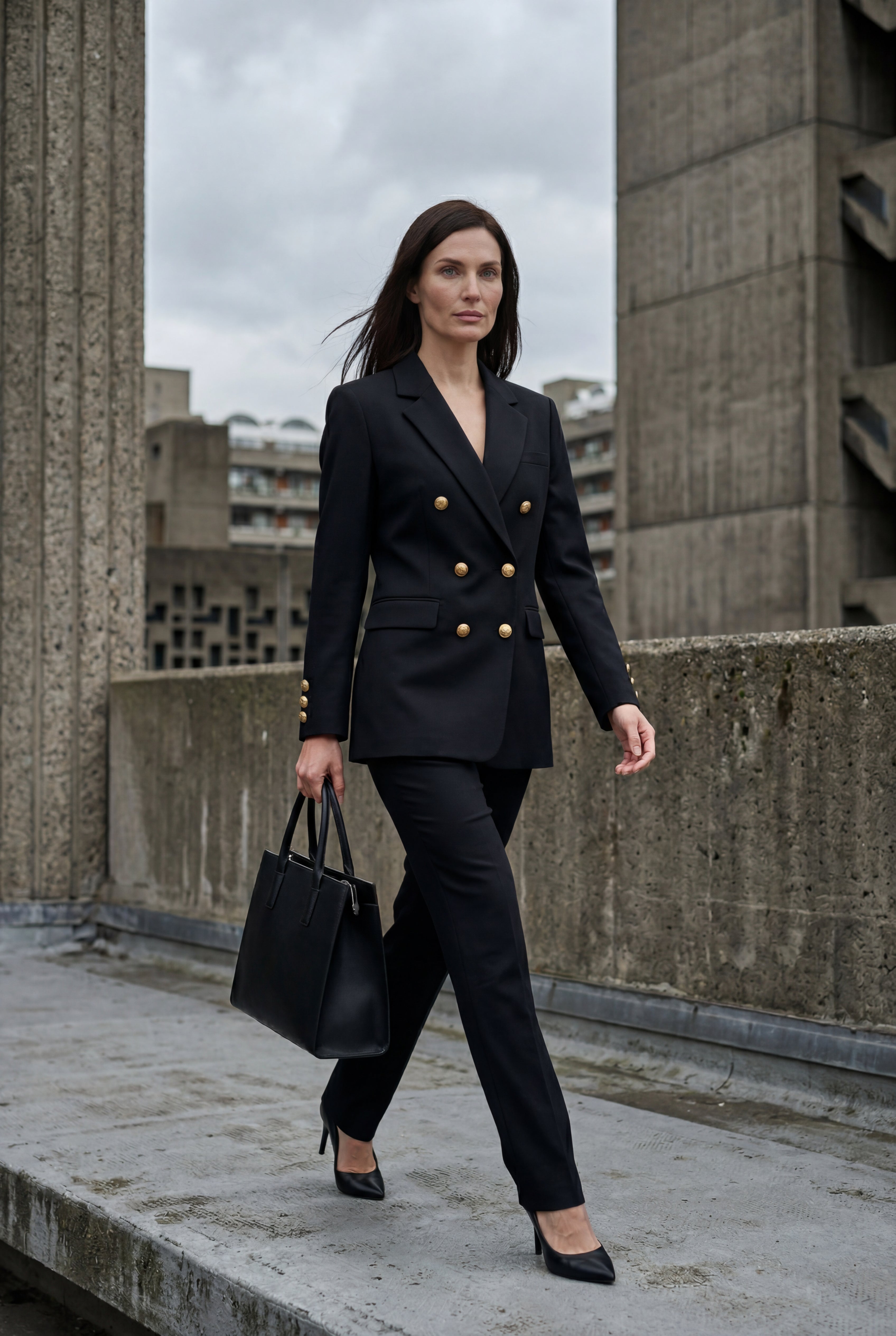 Elcevi | Double-breasted Fitted Blazer with Gold Buttons For Women