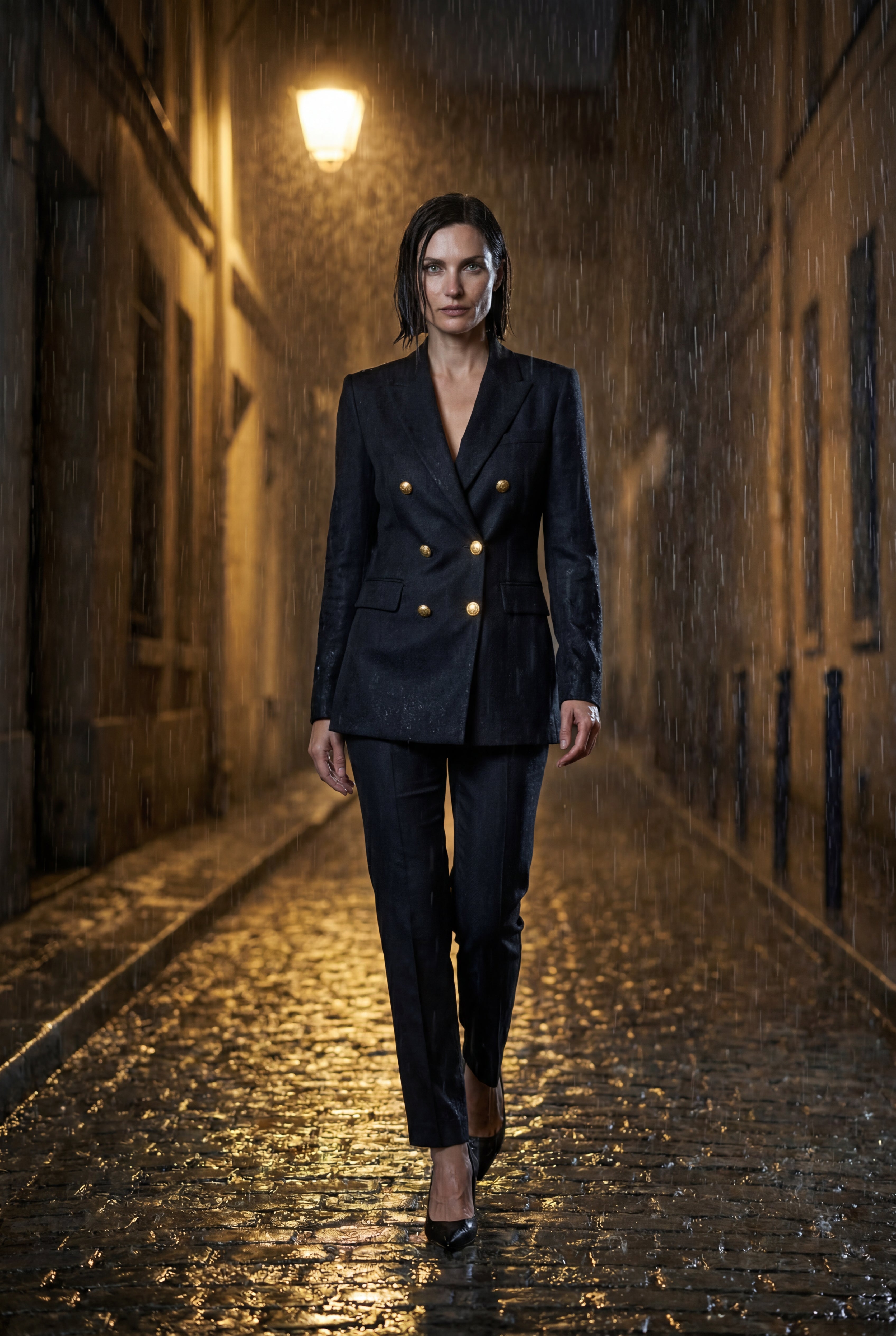Elcevi | Double-breasted Fitted Blazer with Gold Buttons For Women