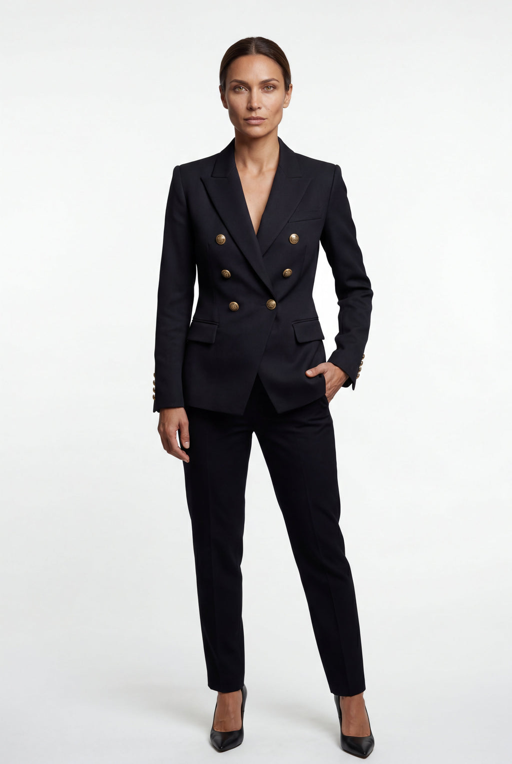 Elcevi | Double-breasted Fitted Blazer with Gold Buttons For Women