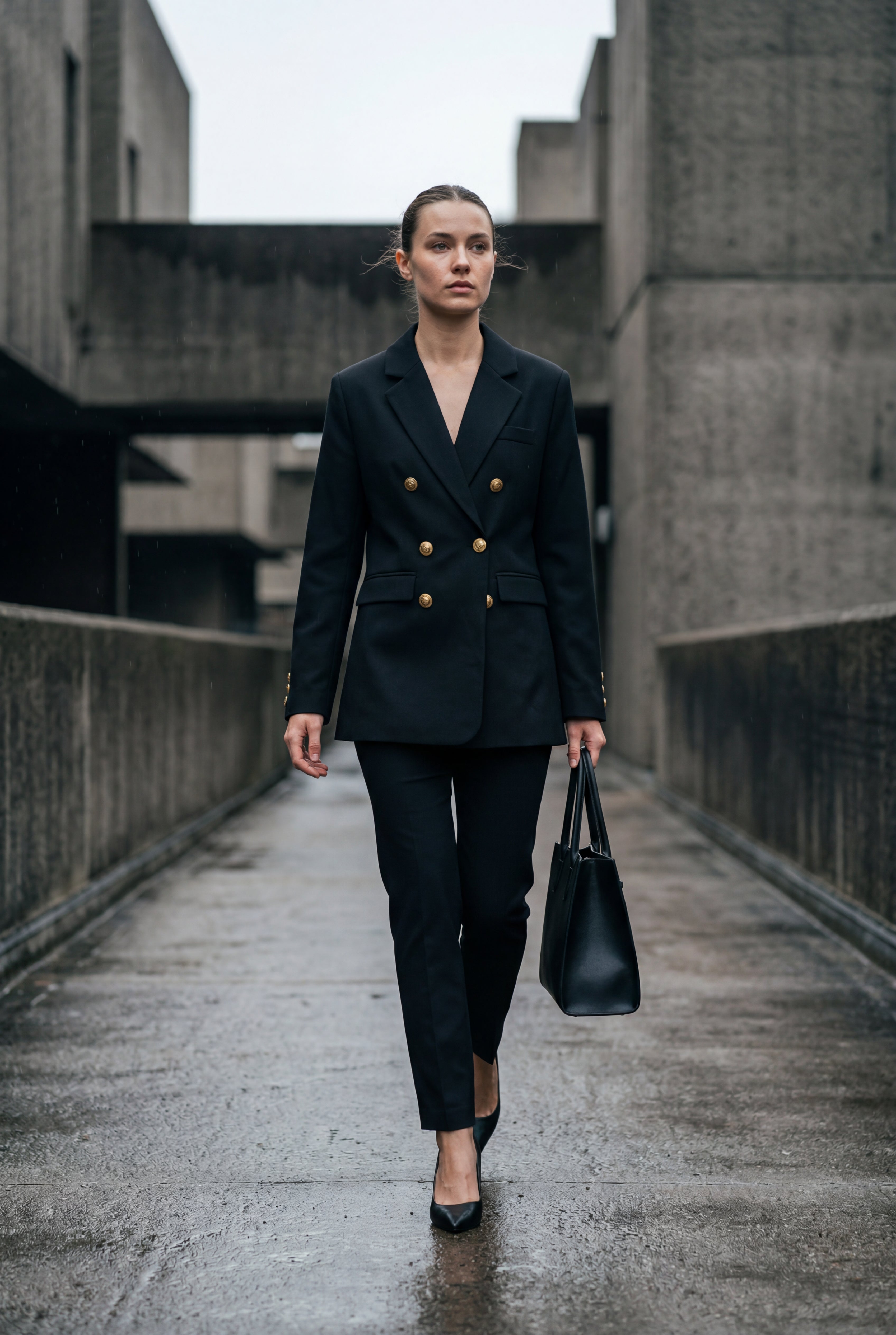 Elcevi | Double-breasted Fitted Blazer with Gold Buttons For Women