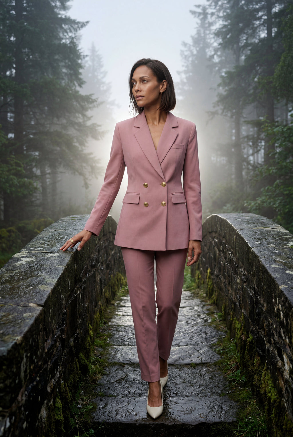 Elcevi | Double-breasted Fitted Blazer with Gold Buttons For Women