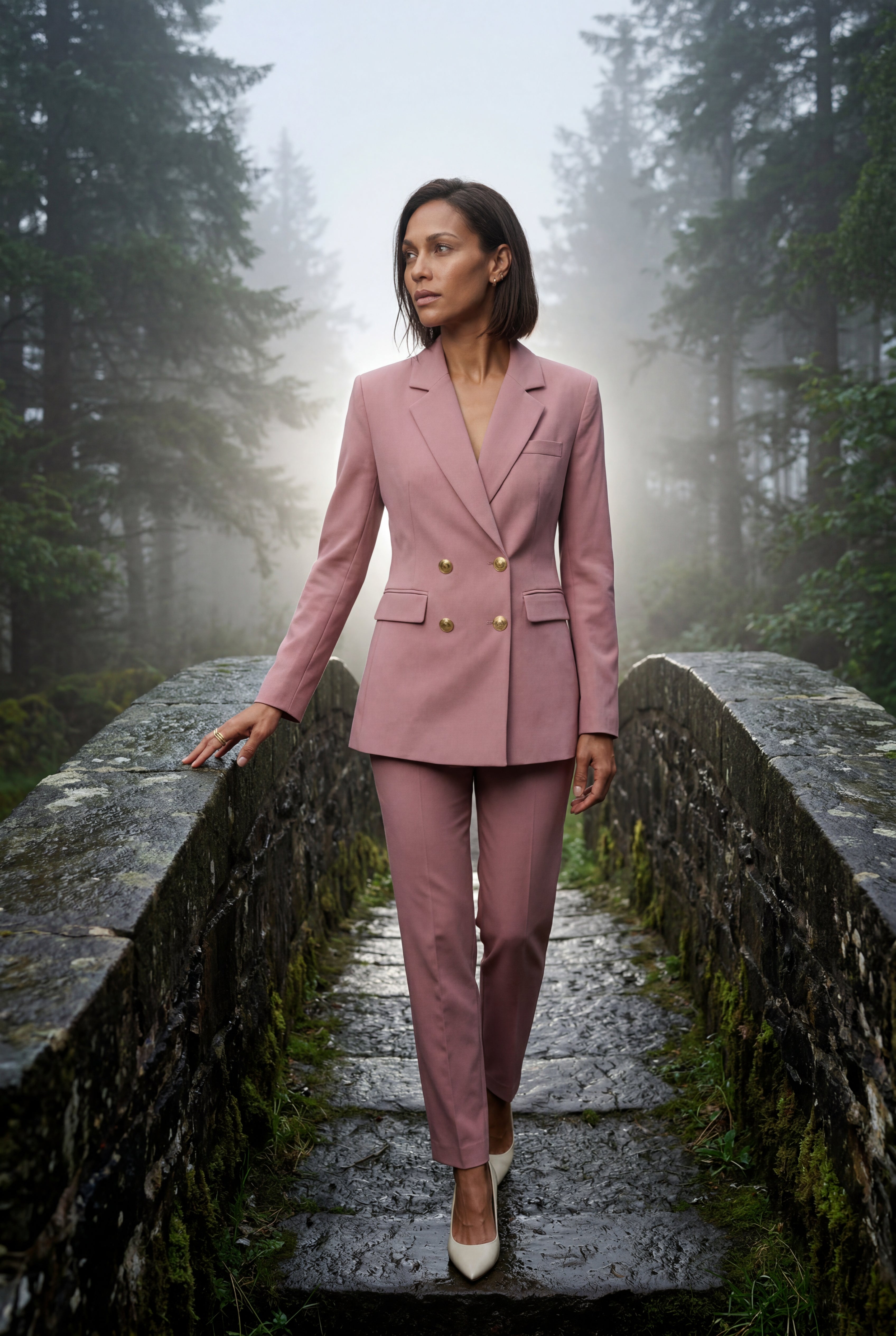 Elcevi | Double-breasted Fitted Blazer with Gold Buttons For Women