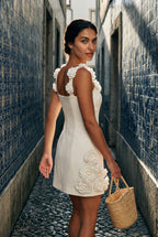 Elcevi | Floral Appliqué Square Neck Fitted Mini Dress For Women