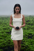 Elcevi | Floral Appliqué Square Neck Fitted Mini Dress For Women