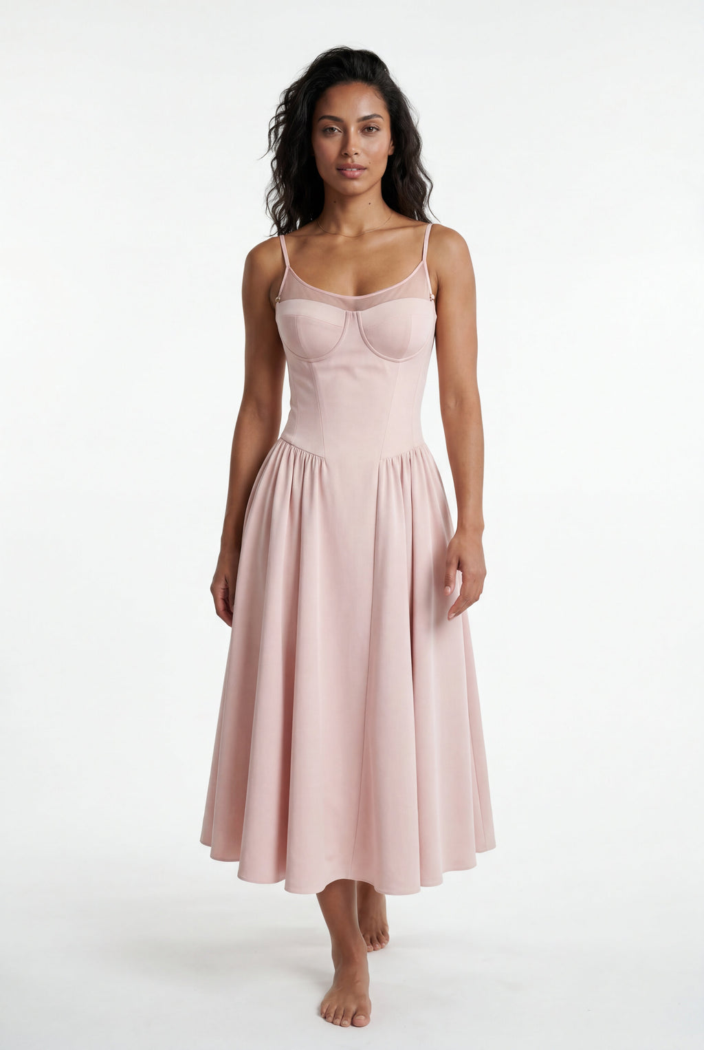Elcevi | Floral Corset Bodice Midi Dress with Spaghetti Straps For Women