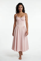 Elcevi | Floral Corset Bodice Midi Dress with Spaghetti Straps For Women