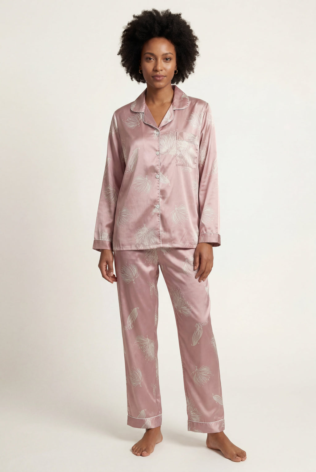 Lia | Floral Print Pajama Set with Button-up Blouse
