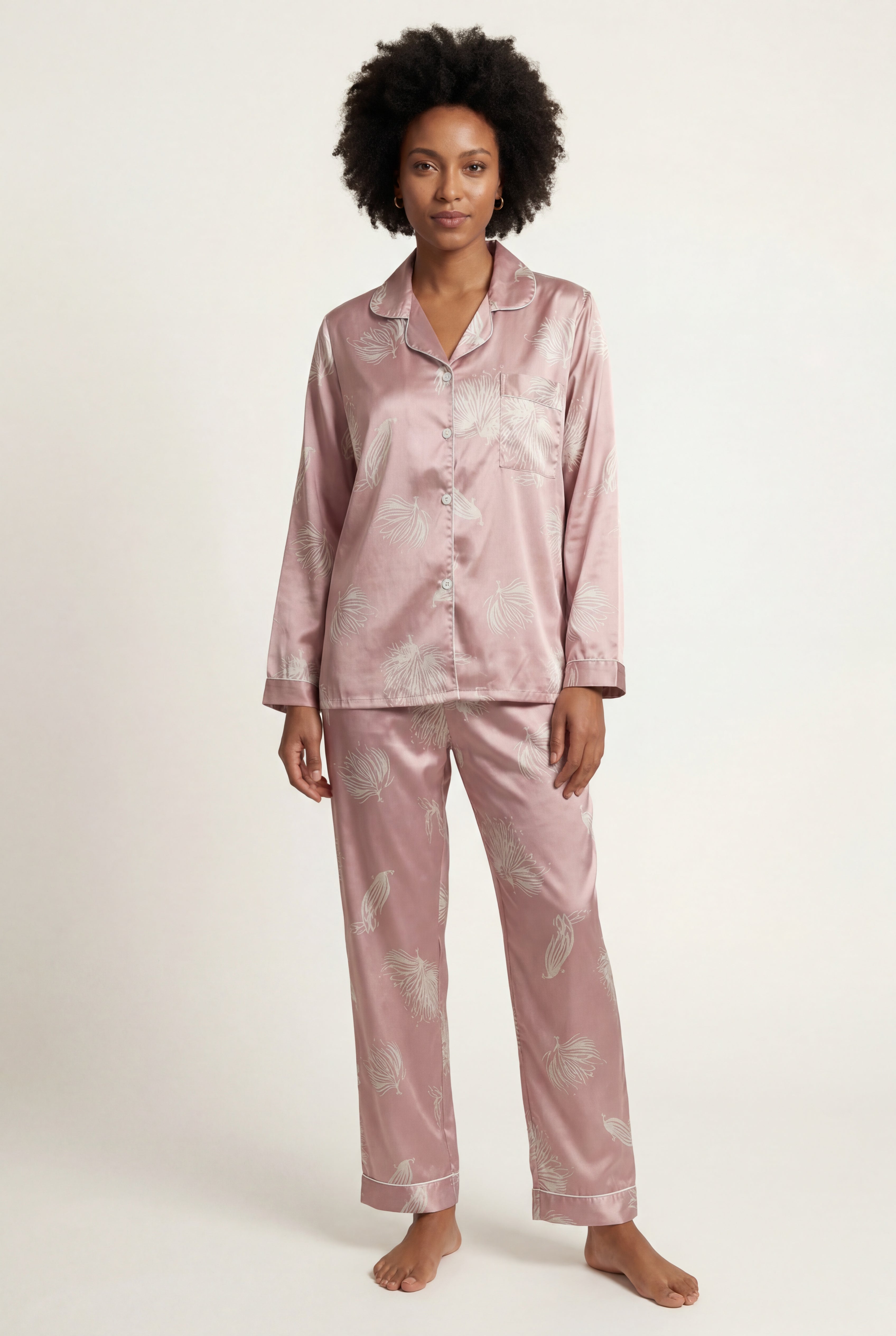 Lia | Floral Print Pajama Set with Button-up Blouse