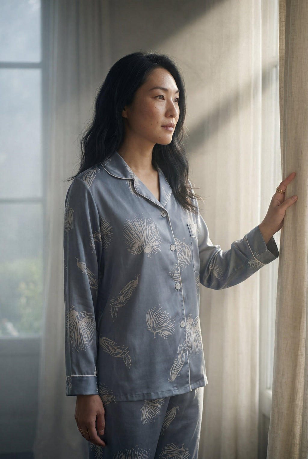 Lia | Floral Print Pajama Set with Button-up Blouse