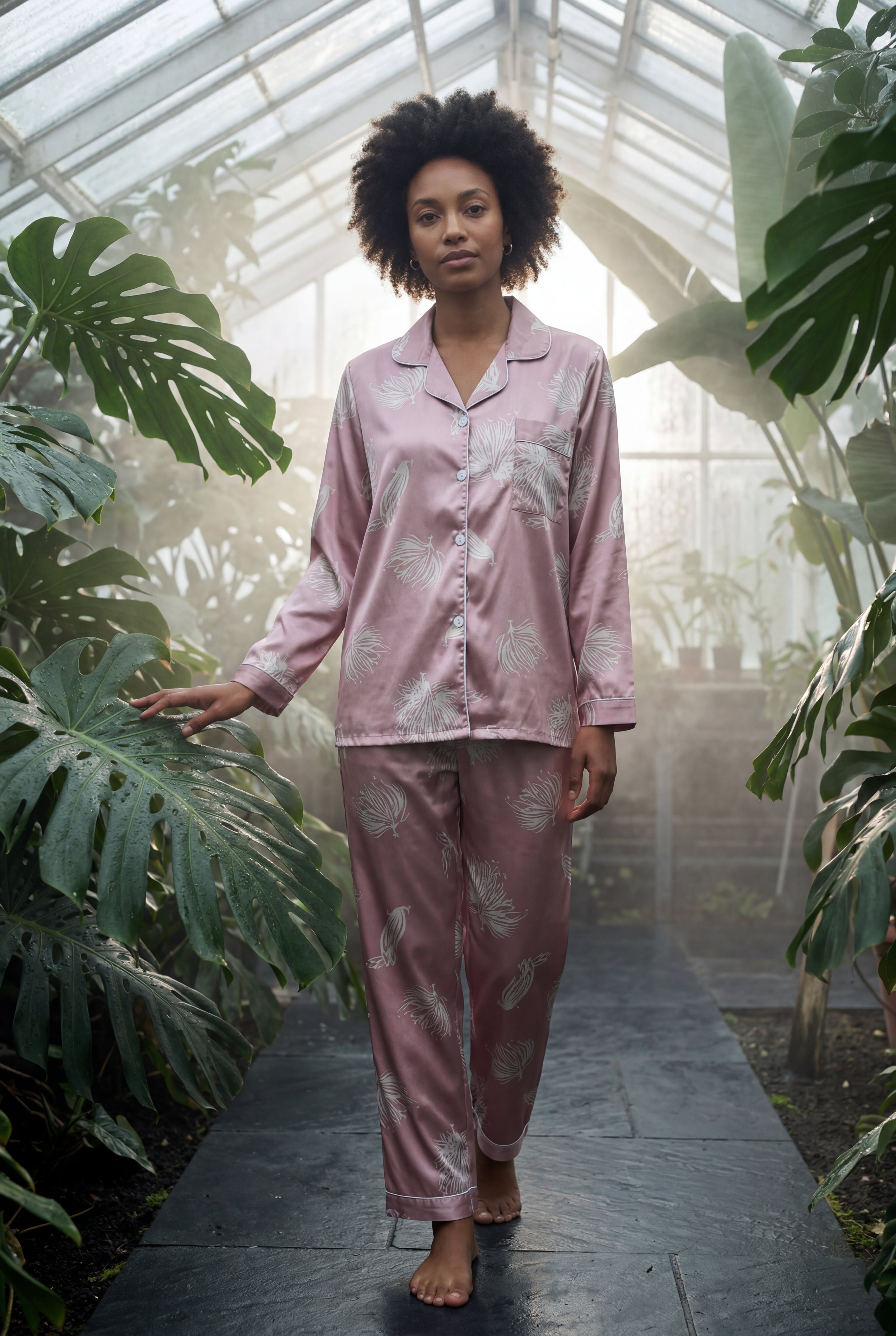 Lia | Floral Print Pajama Set with Button-up Blouse