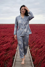 Lia | Floral Print Pajama Set with Button-up Blouse