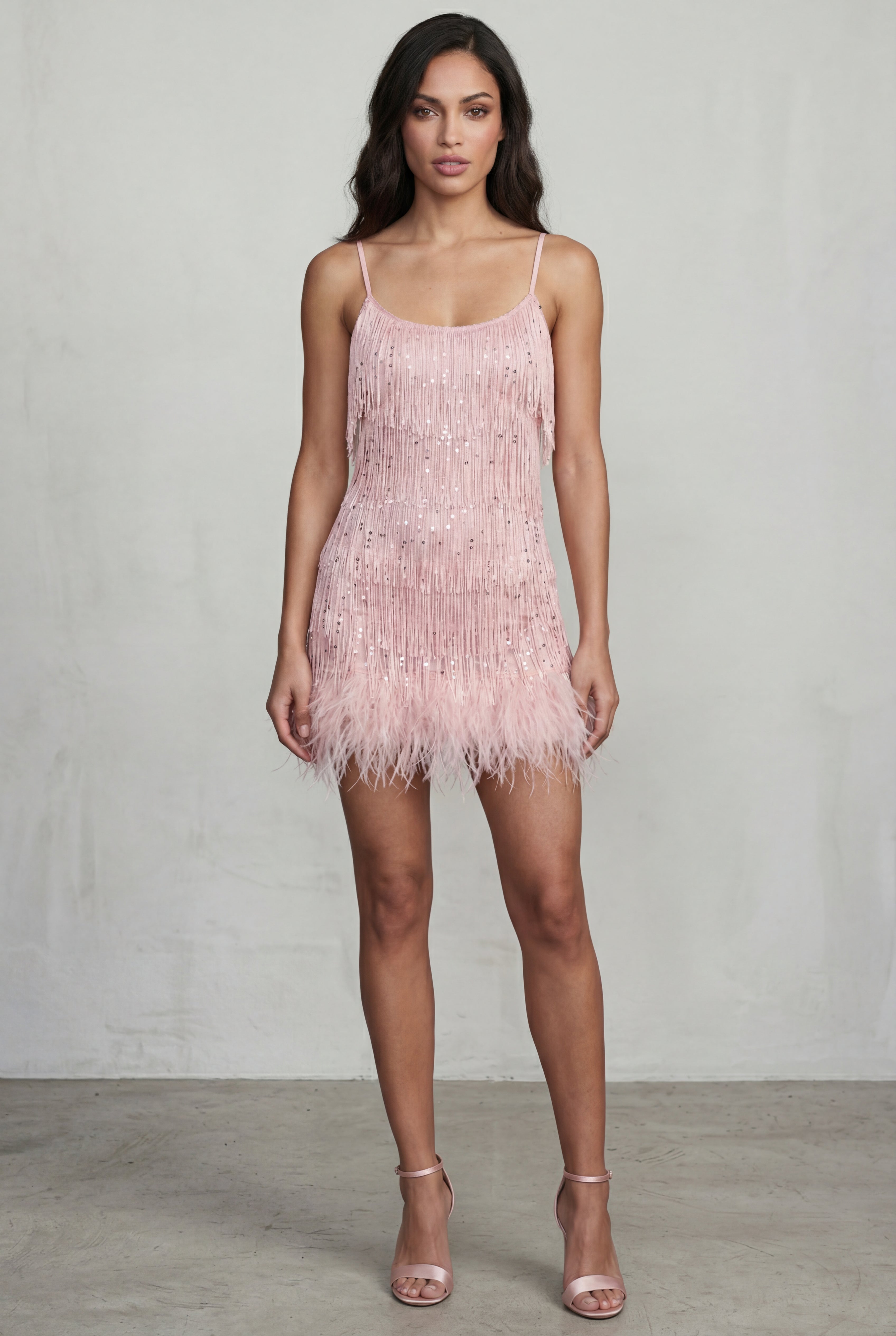 Alessia | Fringe Feather-trim Mini Cocktail Dress For Women
