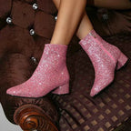 Lia | Glitter Block Heel Ankle Boots with Side Zip
