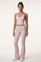 Lia | Halter Neck Crop Top and Flared Leggings Set
