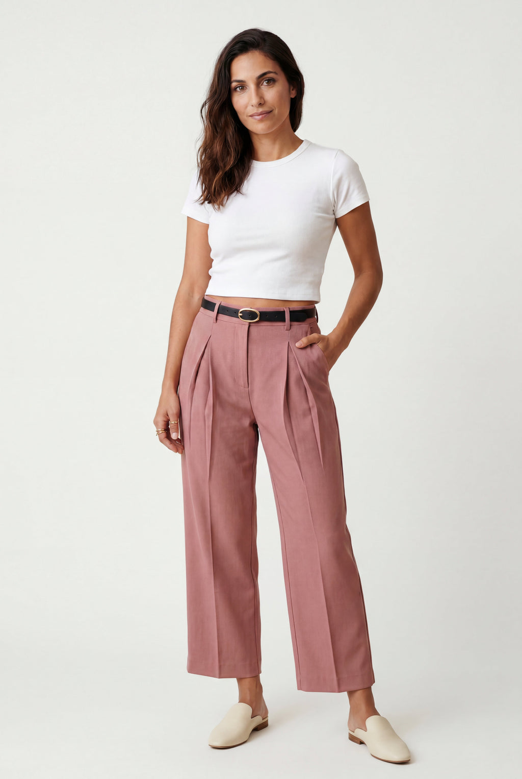 Lia | High-waisted Wide-leg Tailored Trousers with Belt