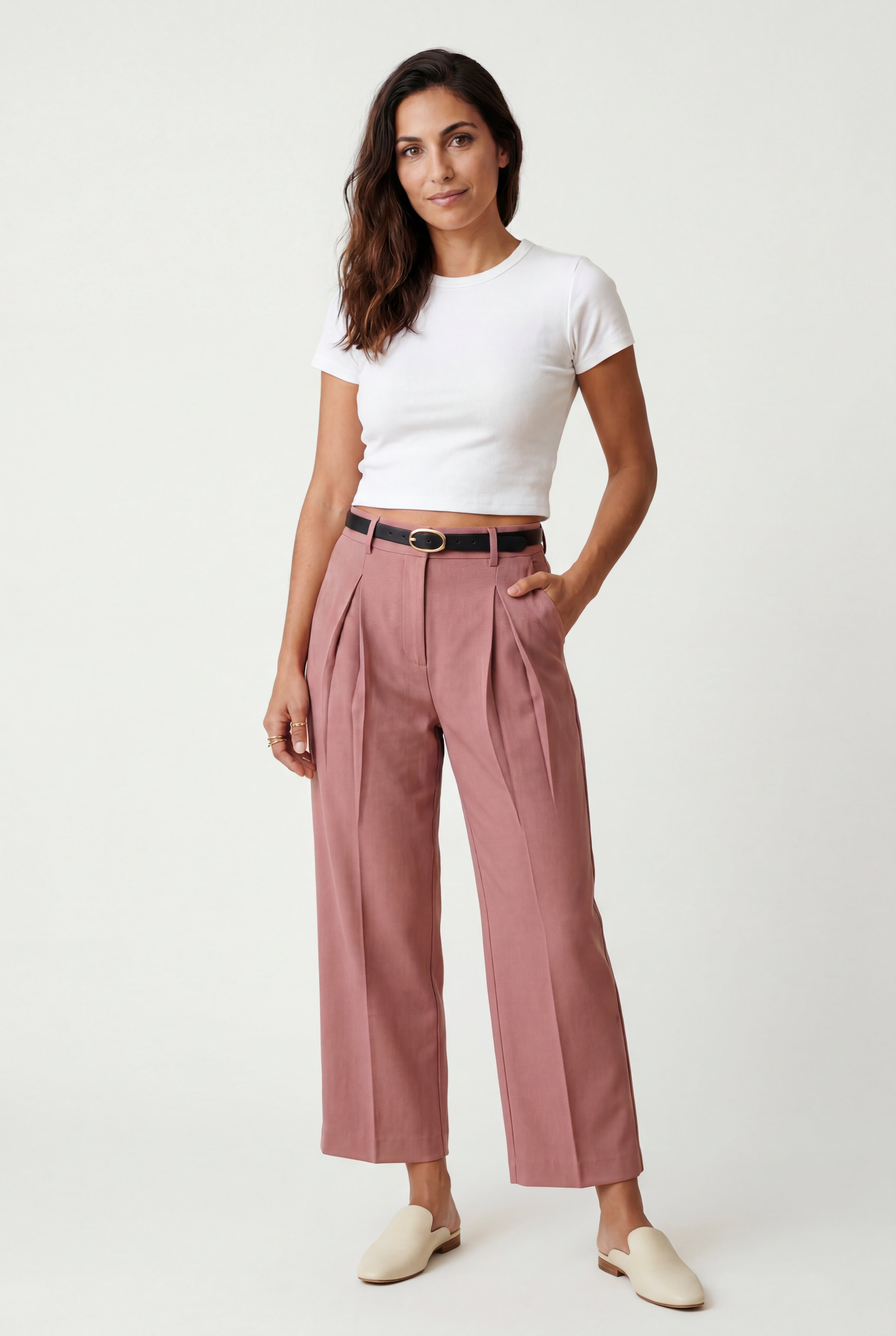 Lia | High-waisted Wide-leg Tailored Trousers with Belt