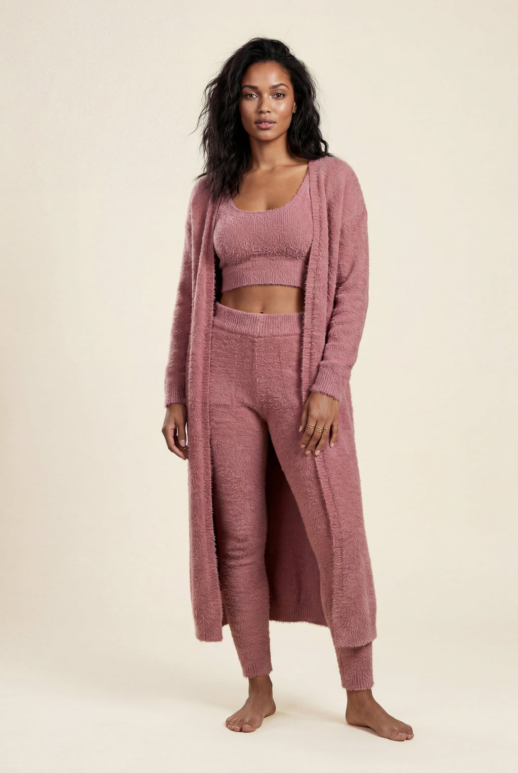Lisa | Longline Cardigan 3-piece Ribbed Loungewear Set
