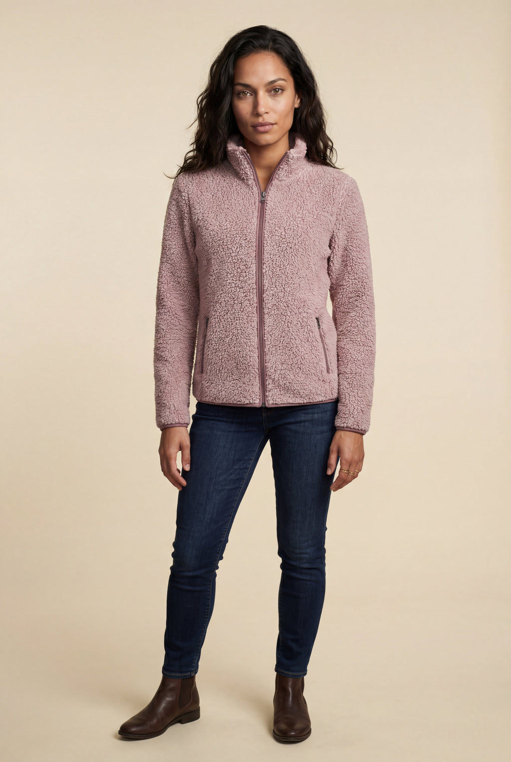 Plush Zip-up Jacket with Stand Collar | Senna