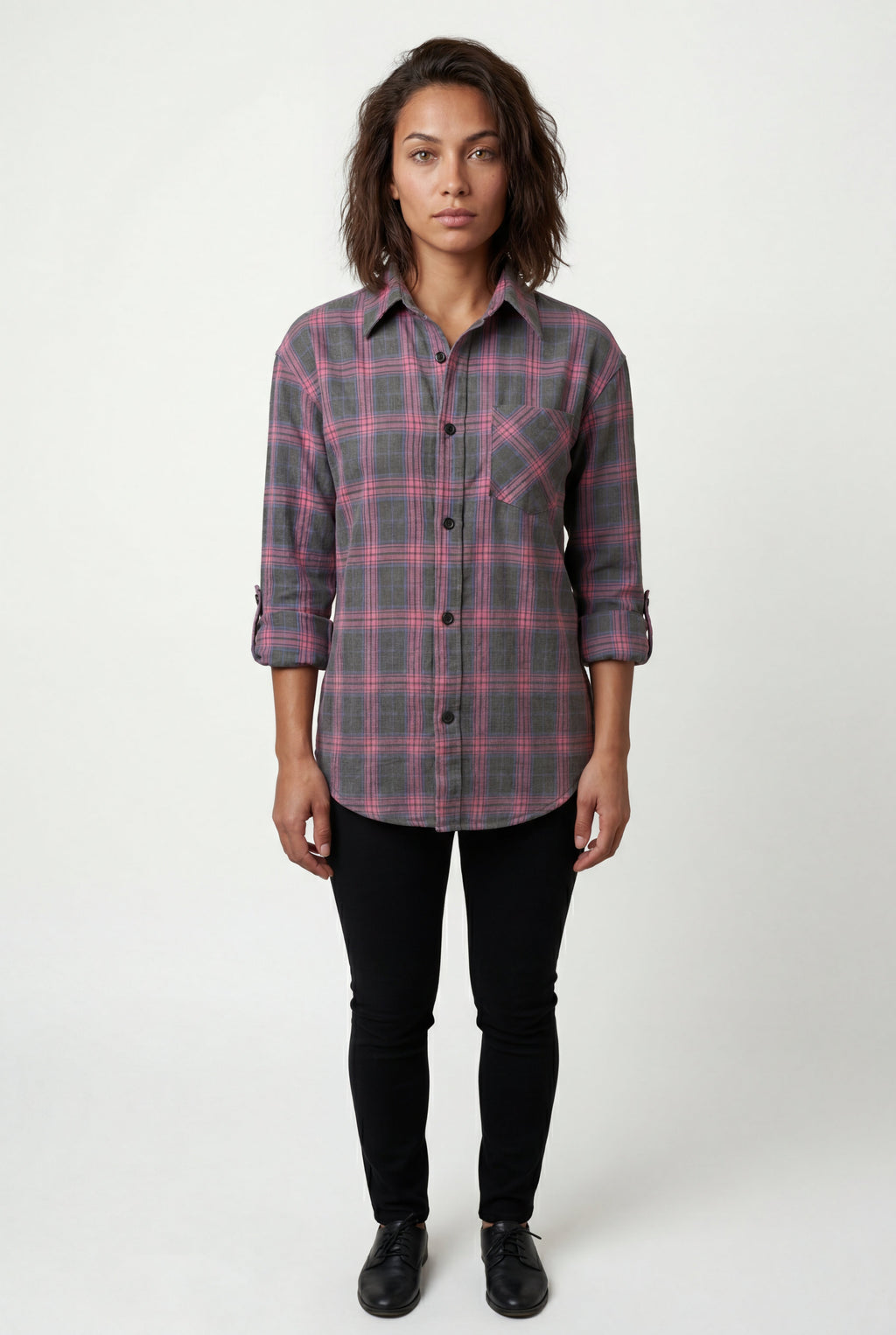 Lisa | Relaxed Fit Checked Button-down Shirt with Curved Hem