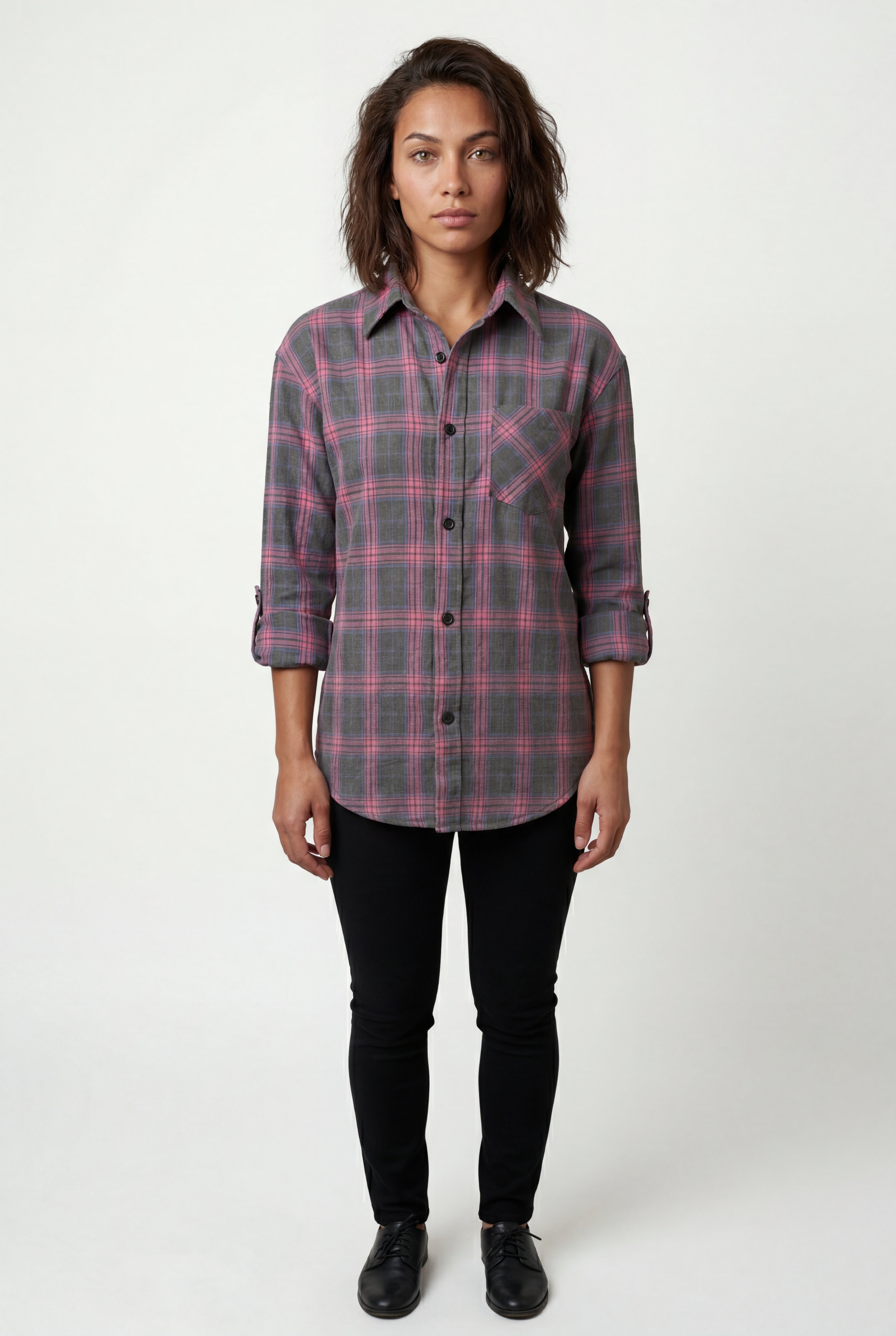 Lisa | Relaxed Fit Checked Button-down Shirt with Curved Hem