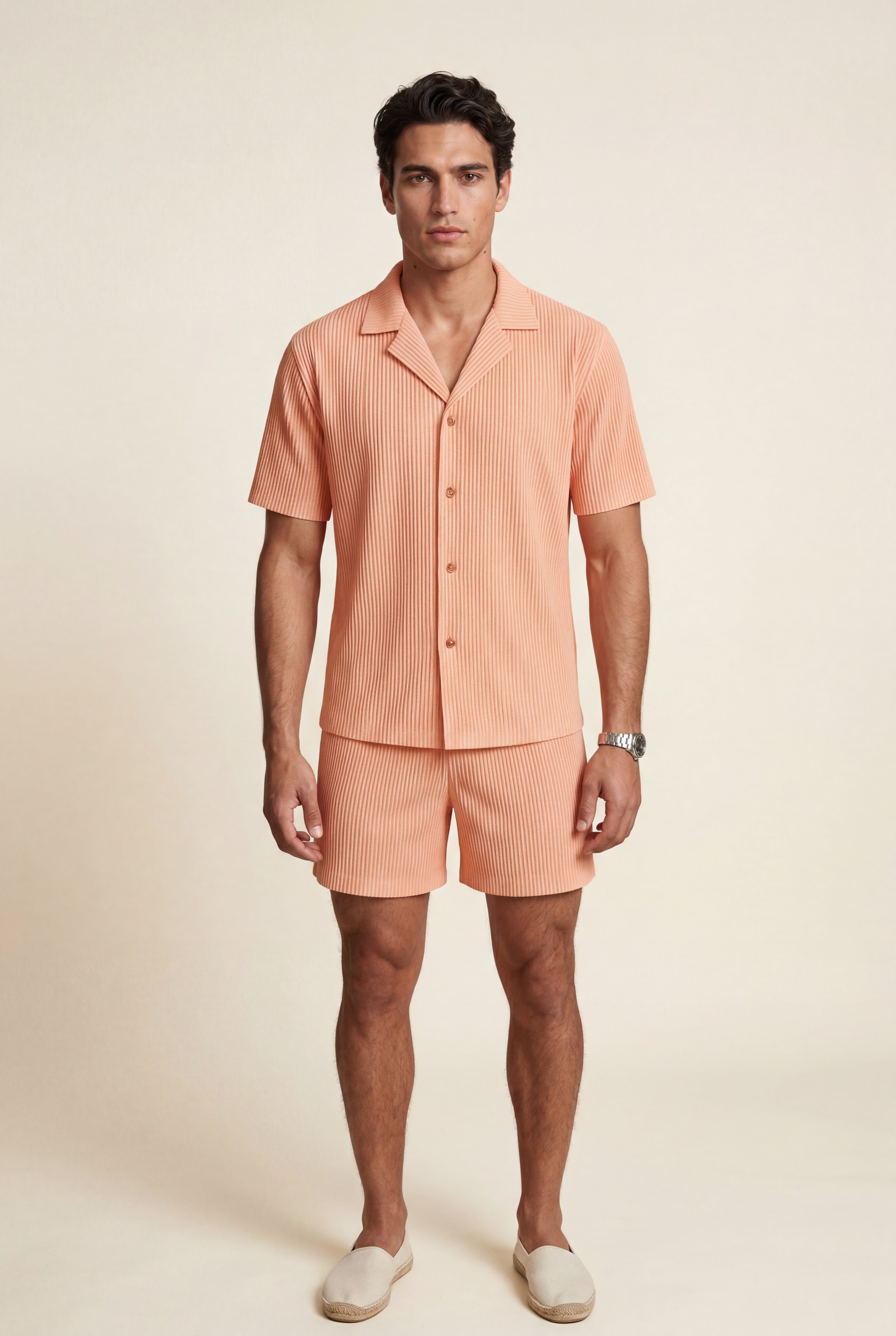 Liam | Ribbed Short Sleeve Shirt and Shorts Set
