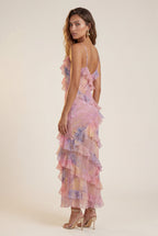Elcevi | Sheer Ruffled Tiered Maxi Slip Dress For Women