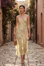 Elcevi | Sheer Ruffled Tiered Maxi Slip Dress For Women