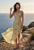 Elcevi | Sheer Ruffled Tiered Maxi Slip Dress For Women