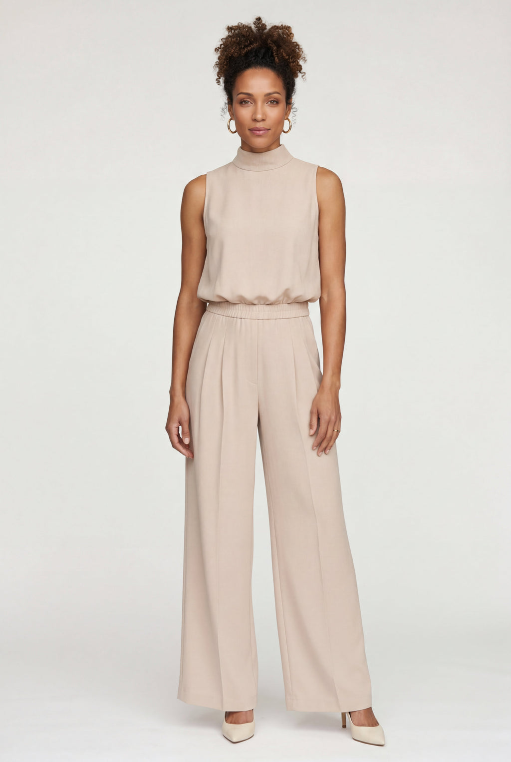 Elcevi | Sleeveless Mock Neck Wide Leg Jumpsuit For Women