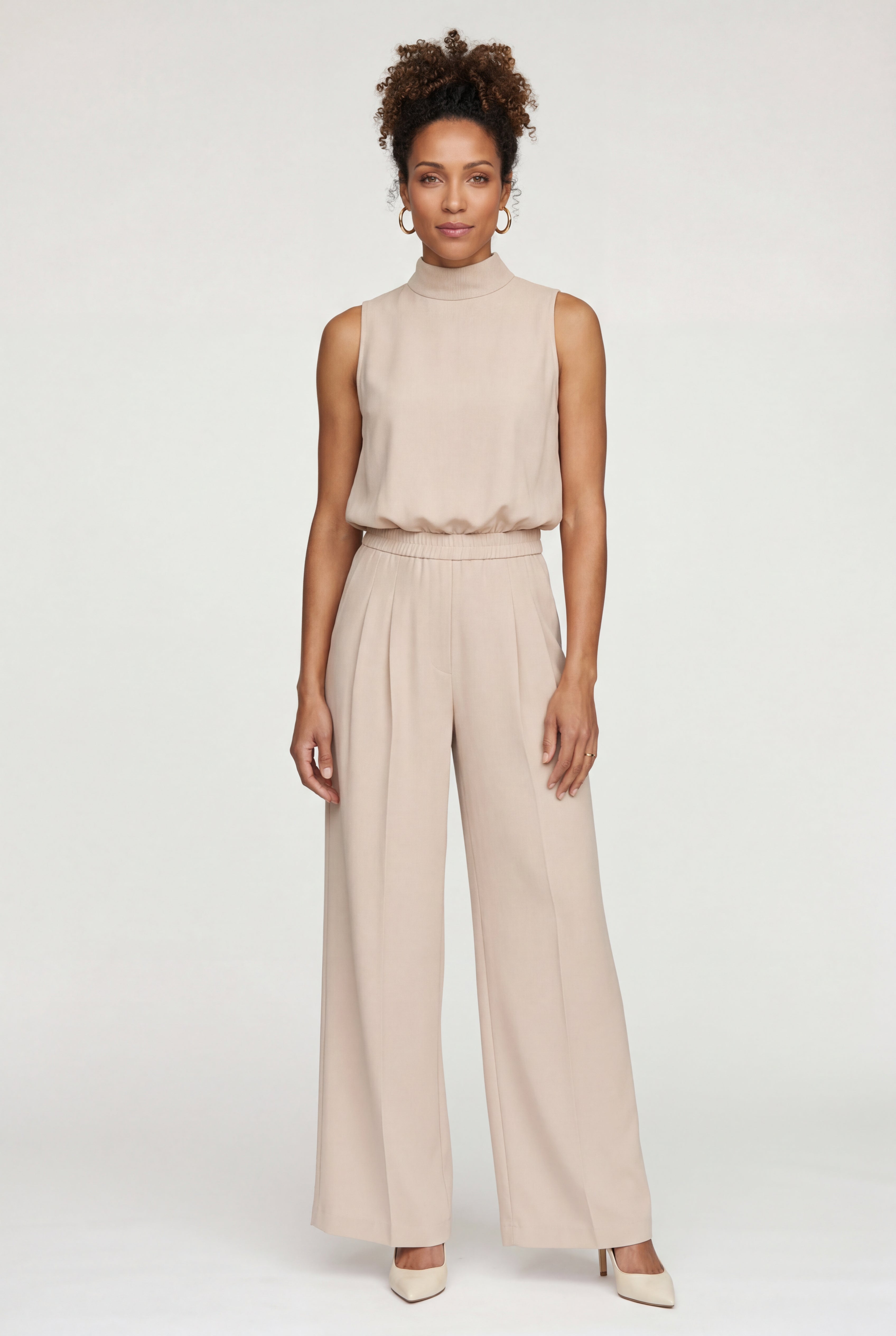 Elcevi | Sleeveless Mock Neck Wide Leg Jumpsuit For Women