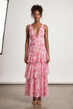 Elcevi | Tiered Floral Maxi Dress with Deep V-neckline For Women