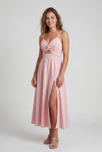 Elcevi | Twist-front Cutout Midi Dress with Side Slit For Women