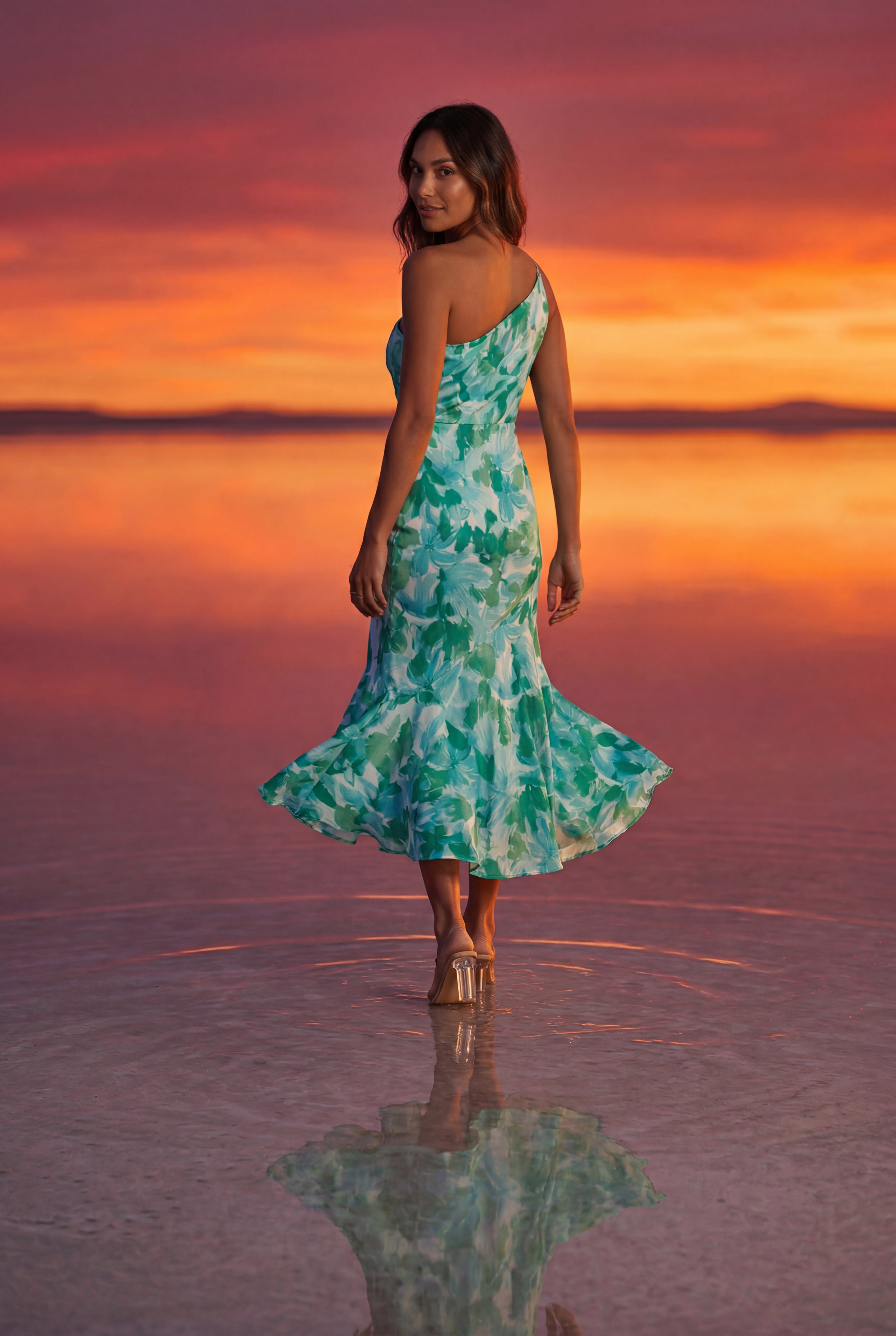 Alyssa | Asymmetrical One-shoulder Floral Print Midi Dress For Women
