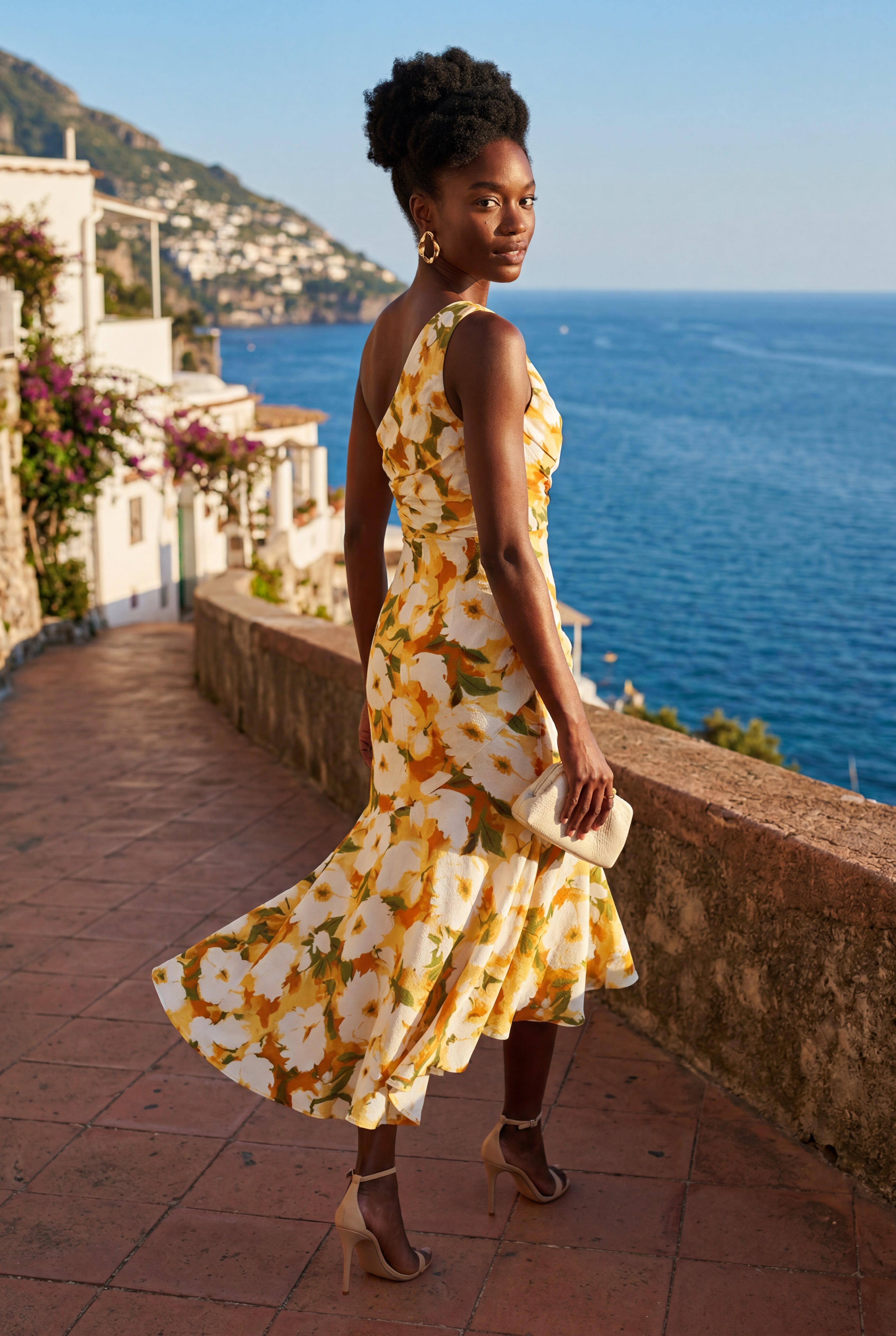 Alyssa | Asymmetrical One-shoulder Floral Print Midi Dress For Women