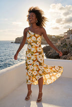 Alyssa | Asymmetrical One-shoulder Floral Print Midi Dress For Women