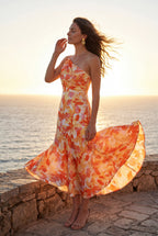 Alyssa | Asymmetrical One-shoulder Floral Print Midi Dress For Women
