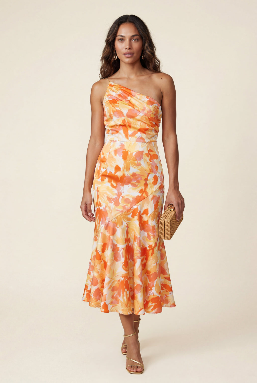 Alyssa | Asymmetrical One-shoulder Floral Print Midi Dress For Women