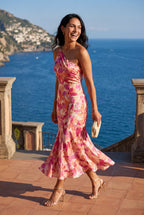 Alyssa | Asymmetrical One-shoulder Floral Print Midi Dress For Women