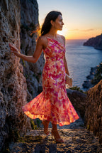 Alyssa | Asymmetrical One-shoulder Floral Print Midi Dress For Women