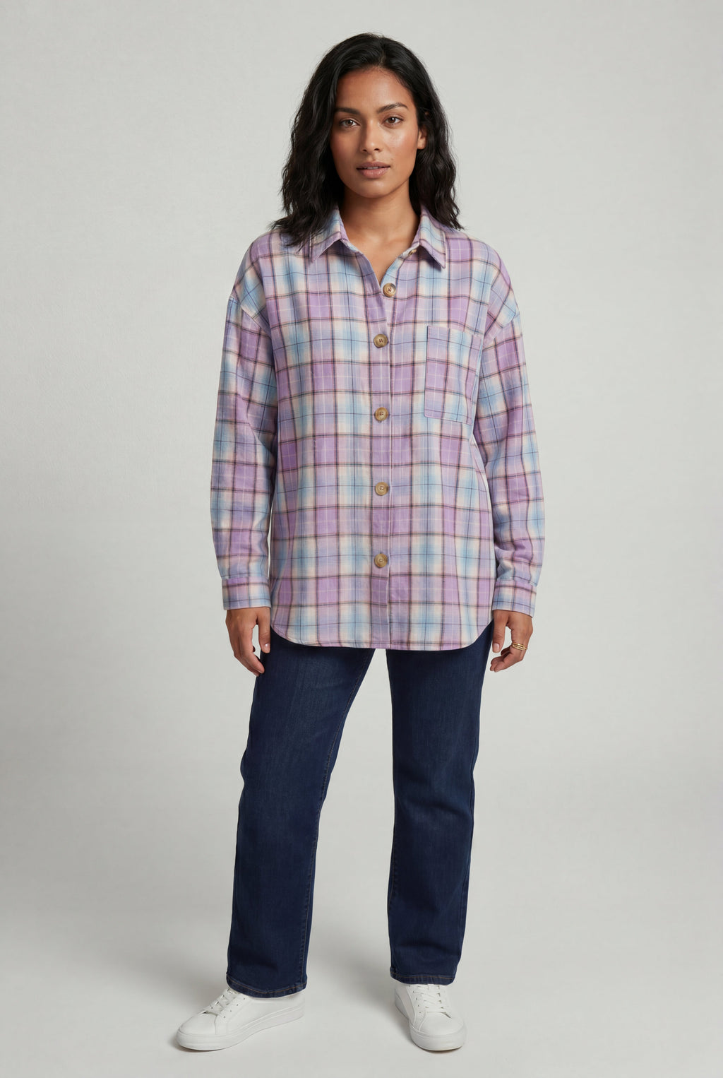 Relaxed Fit Checked Long Sleeve Shirt with Classic Collar