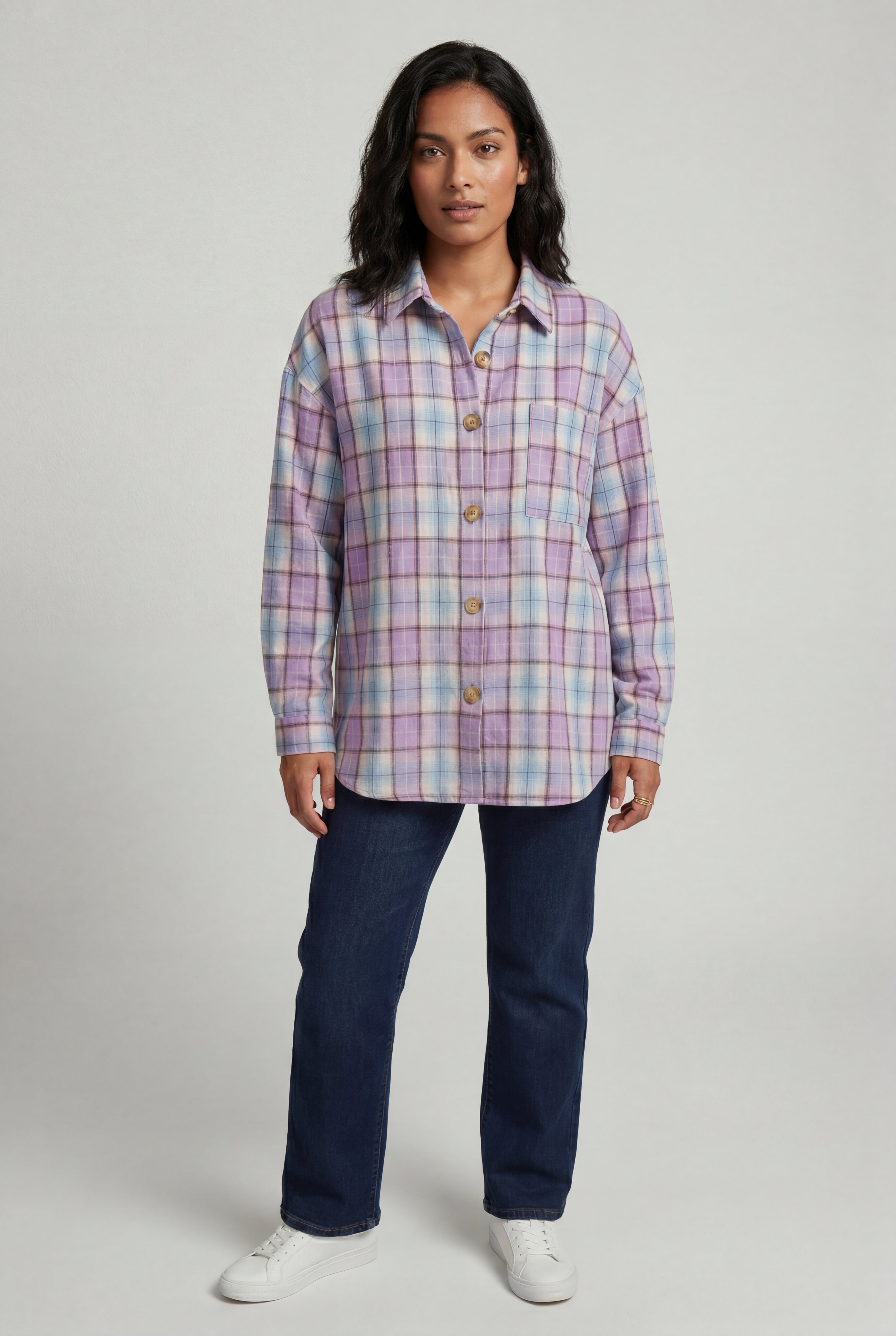 Relaxed Fit Checked Long Sleeve Shirt with Classic Collar