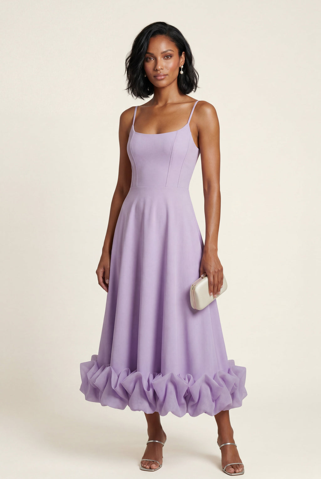 Elcevi | Ruffled Hem Fit and Flare Midi Dress For Women