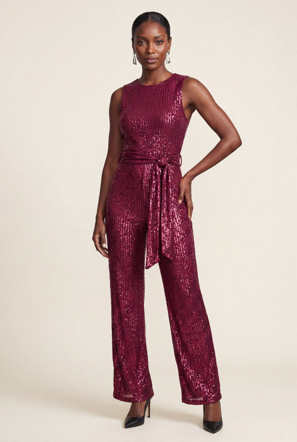 Elcevi | Belted Sleeveless Wide-leg Jumpsuit For Women