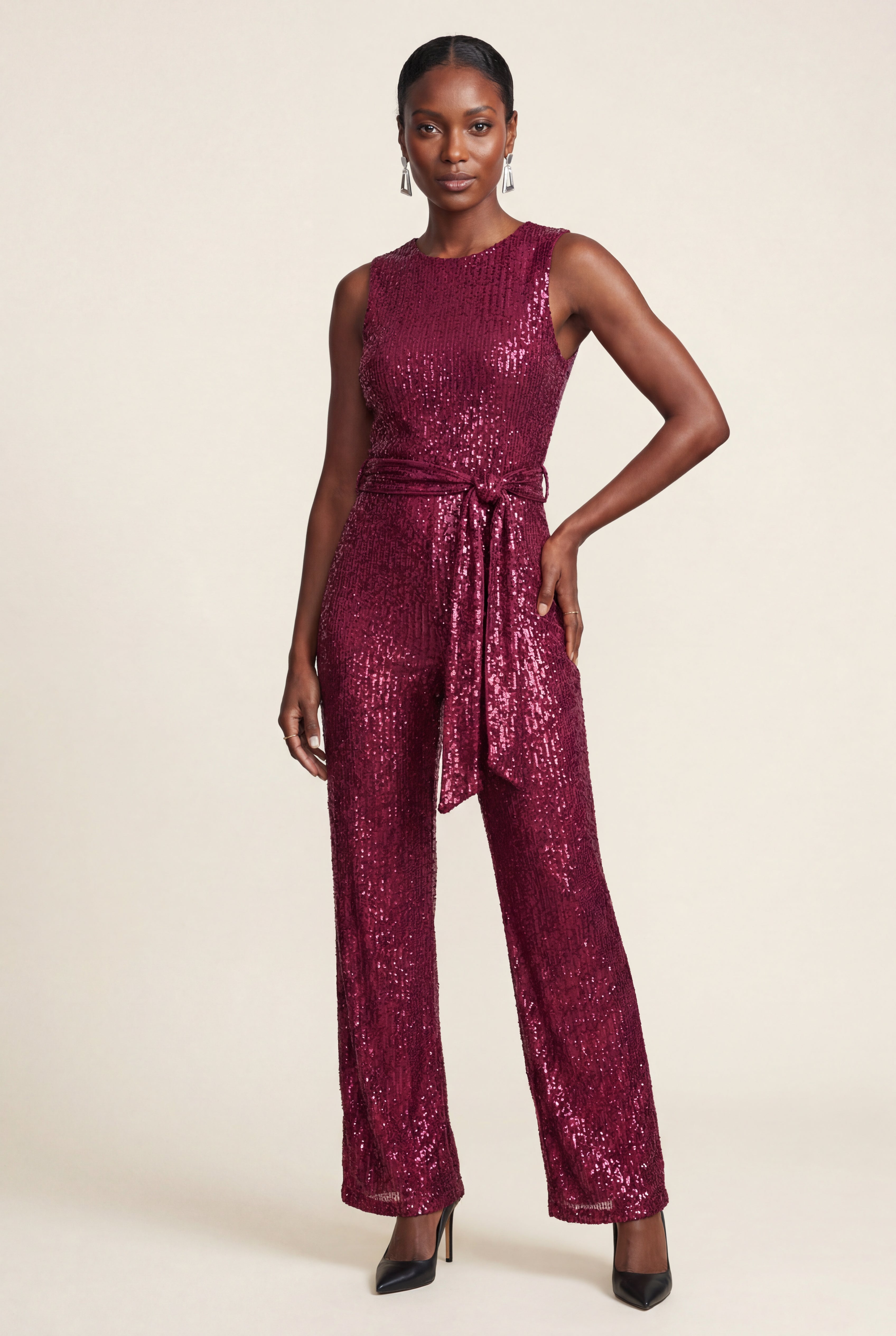Elcevi | Belted Sleeveless Wide-leg Jumpsuit For Women