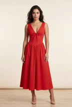Alyssa | Corset Bodice Sleeveless Midi Dress with Tie Front For Women