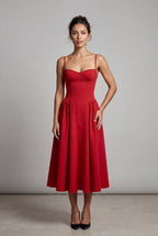 Elcevi | Floral Corset Bodice Midi Dress with Spaghetti Straps For Women