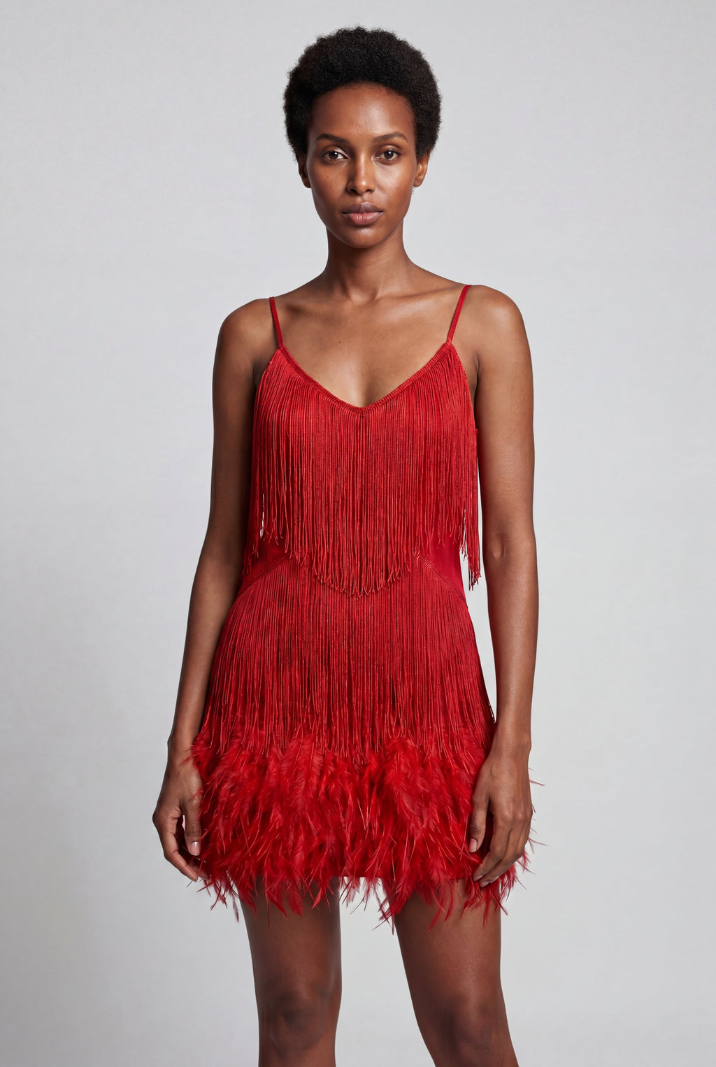 Alessia | Fringe Feather-trim Mini Cocktail Dress For Women