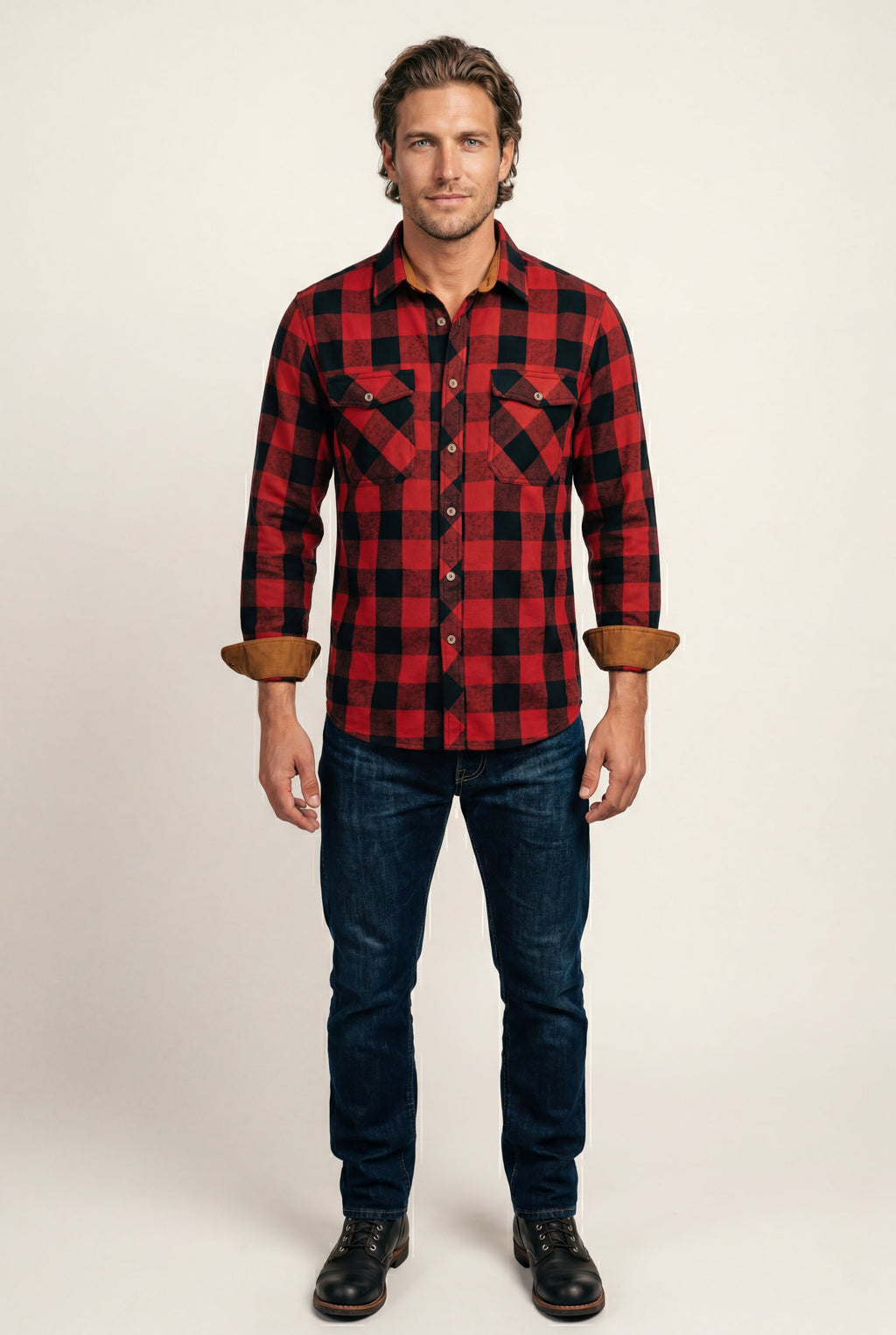 Kian | Large Check Plaid Long Sleeve Button Down Shirt