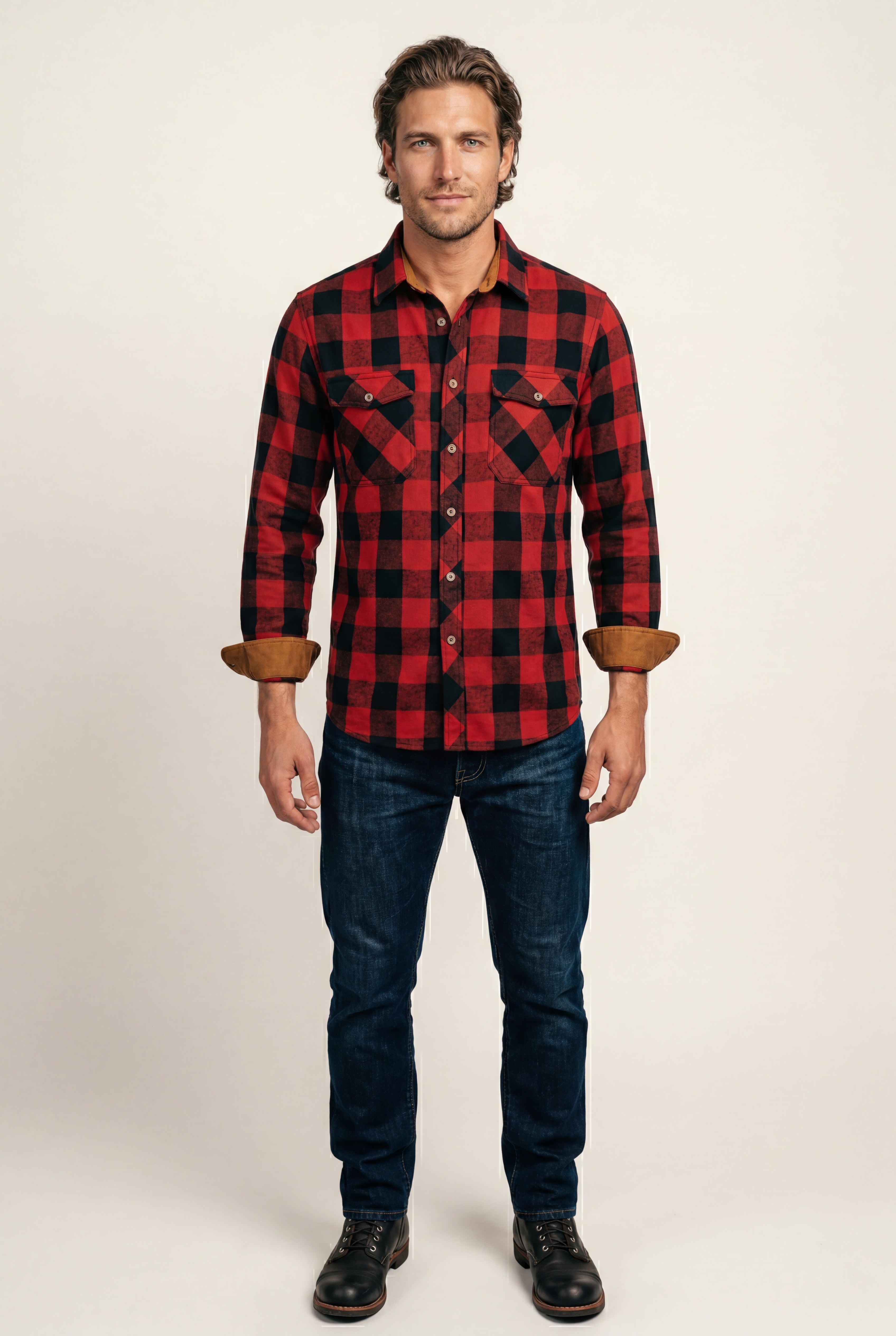 Kian | Large Check Plaid Long Sleeve Button Down Shirt