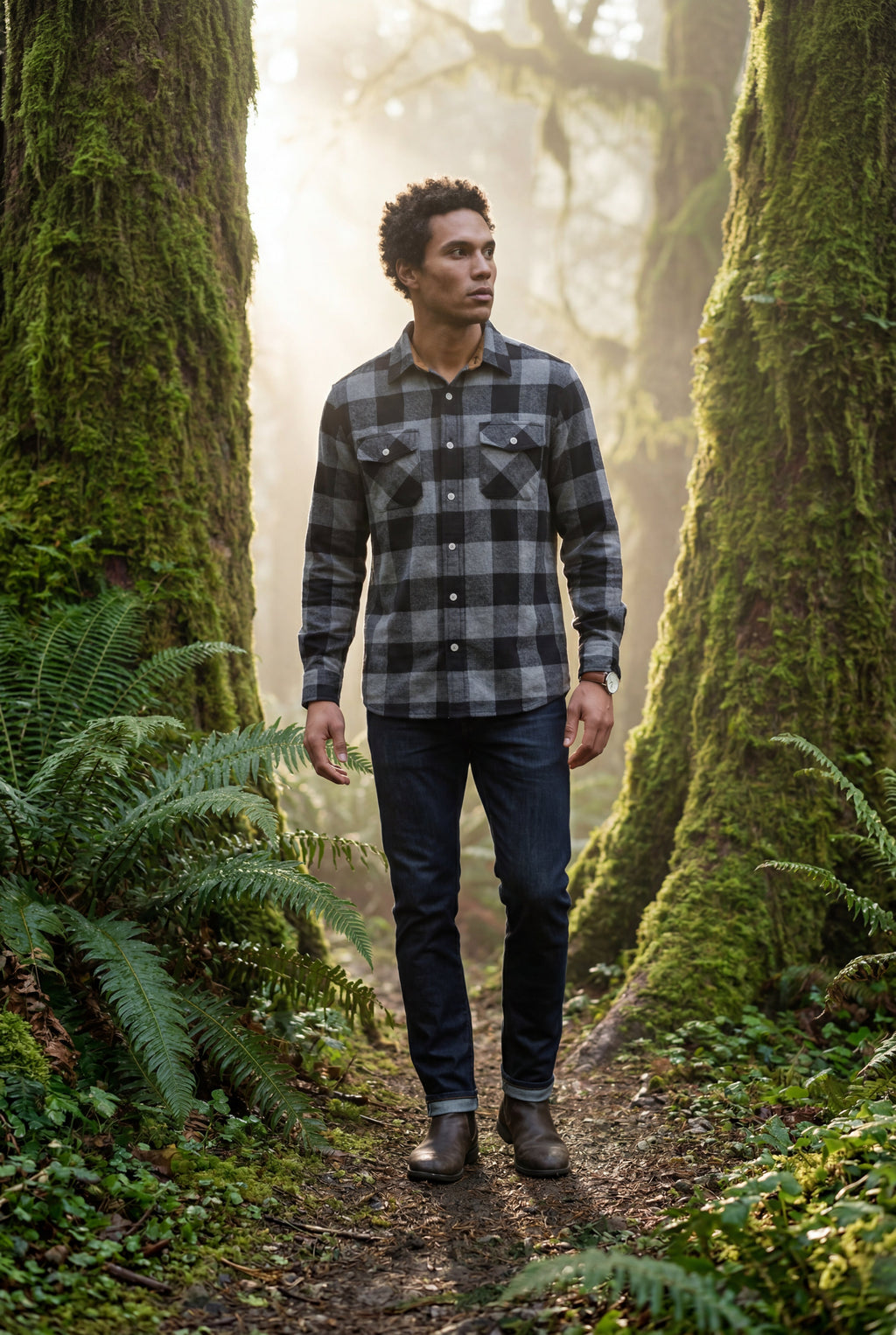 Kian | Large Check Plaid Long Sleeve Button Down Shirt